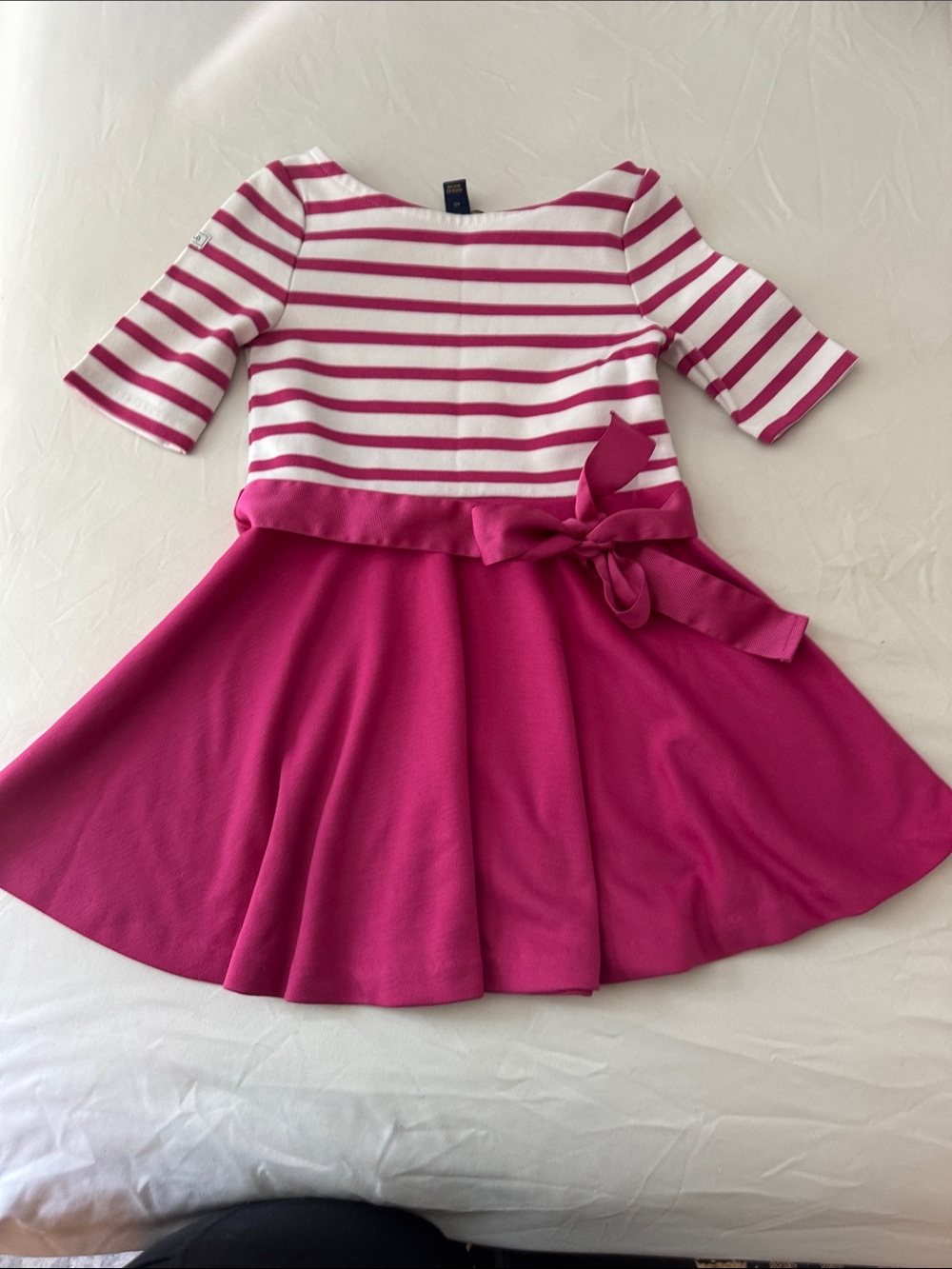 Ralph Lauren Pink and White Striped Bodice Fit-and-Flare Dress